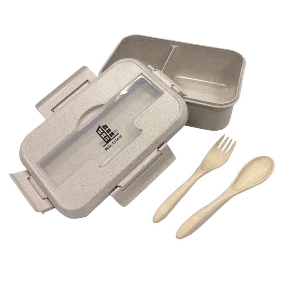 Wheat Straw Bento Box with Utensils Reusable Eco Promotional Products